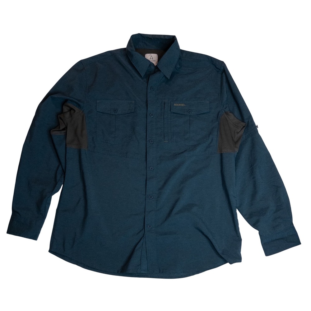 Ascend Performance Shirt Men Large Blue Good Vented Hiking Long Sleeve‎